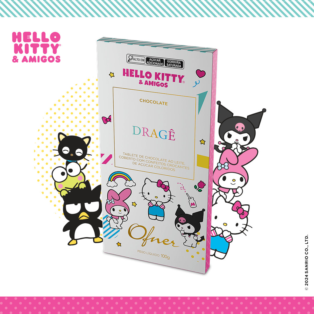 Tablete de Chocolate com Macadâmia Hello Kitty 100g - Ofner